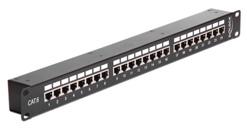 DELOCK patch panel 43295, 19"/1U, CAT 6, 24x coupler RJ45 ports, μαύρο Εξοπλισμός IT Patch Panel