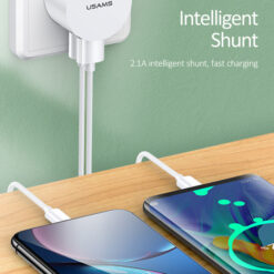 USAMS φορτιστής τοίχου T20 & καλώδιο Micro USB, 2x USB, 2.1A, λευκός Mobile 2 2