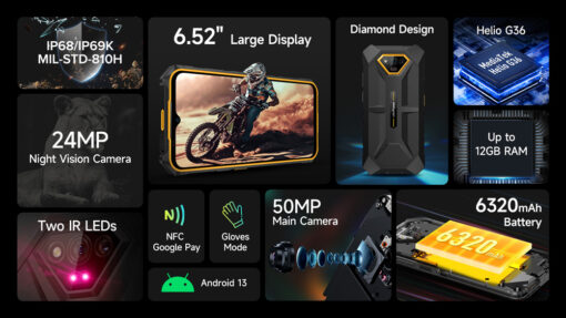 ULEFONE smartphone Armor X13, 6.52", 6/64GB, 6320mAh, IP68/IP69K, μαύρο Mobile 6" και άνω 2