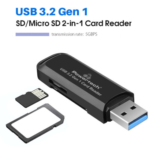 POWERTECH card reader PT-1112 για SD & micro SD, USB 3.2, 5Gbps, μαύρο USB Hubs - Card Readers Card Reader 2