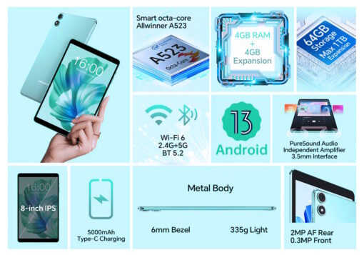 TECLAST tablet P85T, 8" HD, 4/64GB, Android 14, 5000mAh, μπλε Mobile 8 2