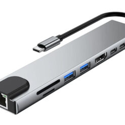 POWERTECH docking station PTH-103, 8 θυρών, USB-C σύνδεση, 100W PD, γκρι Docking Station Docking Station