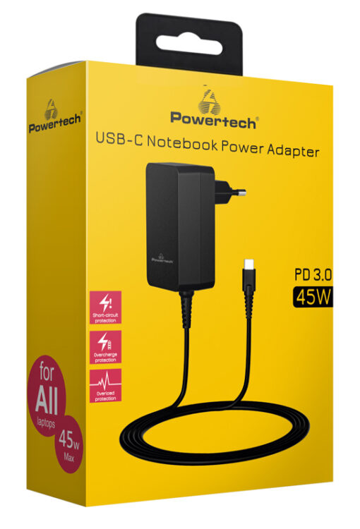 POWERTECH φορτιστής laptop PT-1155, USB-C PD, universal, 45W, μαύρος Αξεσουάρ για Laptop Universal 2