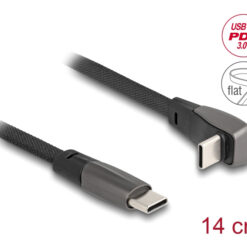 DELOCK καλώδιο USB-C 80750, 60W, flat, γωνιακό, 480 Mbps, 14cm, μαύρο USB-C (Type-C) USB-C 2