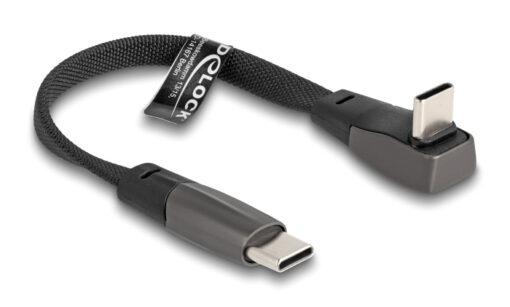 DELOCK καλώδιο USB-C 80750, 60W, flat, γωνιακό, 480 Mbps, 14cm, μαύρο USB-C (Type-C) USB-C