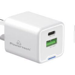 POWERTECH φορτιστής τοίχου PT-1224, καλώδιο, USB/USB-C, 33W, GaN, λευκός Mobile 2