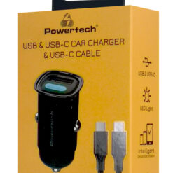 POWERTECH φορτιστής αυτοκινήτου PT-1229, καλώδιο, USB/USB-C, 30W, μαύρος Mobile 2 2