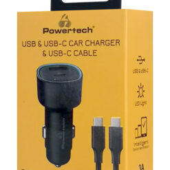 POWERTECH φορτιστής αυτοκινήτου PT-1230, καλώδιο, USB/USB-C, 48W, μαύρος Mobile 2 2