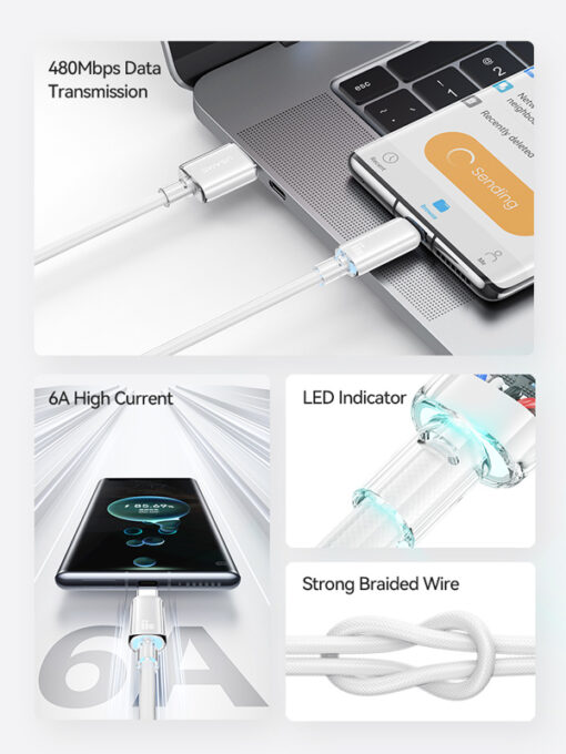USAMS καλώδιο USB-C σε USB US-SJ658, 66W, 480Mbps, 1.2m, μαύρο USB-C (Type-C) USB-C 2