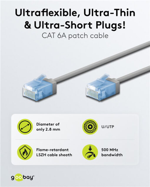 GOOBAY καλώδιο δικτύου 74223, CAT 6A U/UTP, slim, copper, 500MHz, 2m, γκρι Δίκτυο Cat 6a 2