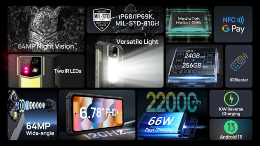 ULEFONE smartphone Armor 24, 6.78", 12/256GB, 22000mAh, IP68/IP69K, μαύρο Mobile 6" και άνω 2