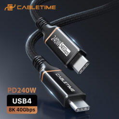 CABLETIME καλώδιο USB-C σε USB-C CT-USB4, 240W, 40Gbps, 8K/60Hz, USB4, 1m, μαύρο USB-C (Type-C) USB-C 2