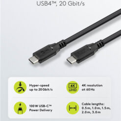 GOOBAY καλώδιο USB-C 74197, USB4, 100W, 20Gbps, 4K/60Hz, 2m, μαύρο USB-C (Type-C) USB-C 2