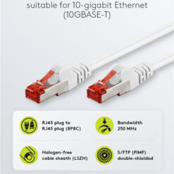 GOOBAY καλώδιο δικτύου 92462, CAT 6 S/FTP, copper, 250MHz, 0.15m, λευκό Δίκτυο Cat 6 2