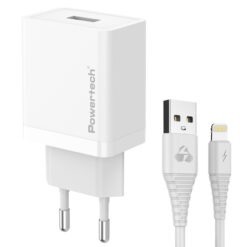 POWERTECH φορτιστής τοίχου PT-1323 με καλώδιο Lightning, USB, 12W, λευκός Mobile 1