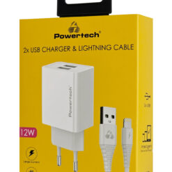 POWERTECH φορτιστής τοίχου PT-1325 με καλώδιο Lightning, 2x USB, 12W, λευκός Mobile 2 2