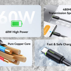 USAMS καλώδιο USB-C US-SJ734, 60W, 480Mbps, 1m, μαύρο USB-C (Type-C) USB-C 2