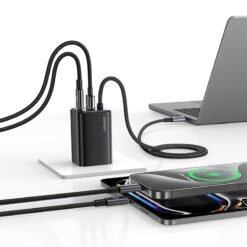 USAMS φορτιστής τοίχου CC266 με καλώδιο, USB & USB-C, 65W, GaN, μαύρος Mobile 2 2