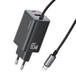 USAMS φορτιστής τοίχου CC266 με καλώδιο, USB & USB-C, 65W, GaN, μαύρος Mobile 2