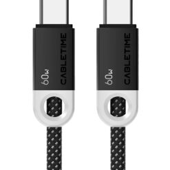 CABLETIME καλώδιο USB-C CT-CM60-PBW, 60W PD, 480Mbps, 0.25m, μαύρο USB-C (Type-C) USB-C