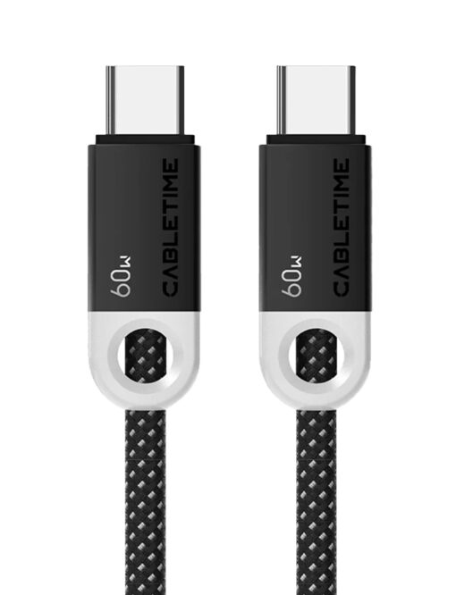 CABLETIME καλώδιο USB-C CT-CM60-PBW, 60W PD, 480Mbps, 0.25m, μαύρο USB-C (Type-C) USB-C