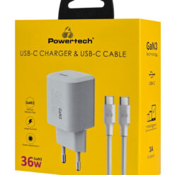 POWERTECH φορτιστής τοίχου PT-1350 με καλώδιο, USB-C, 36W, GaN, λευκός Mobile 1 2