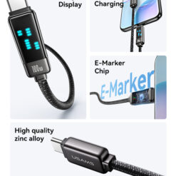 USAMS καλώδιο USB-C SJ744, 100W, 480Mbps, 1.2m, μαύρο USB-C (Type-C) USB-C 2