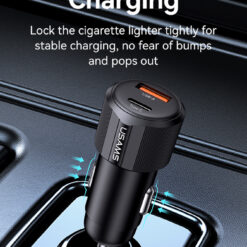 USAMS φορτιστής αυτοκινήτου CC283, USB & USB-C, 60W, μαύρος Mobile 2 2