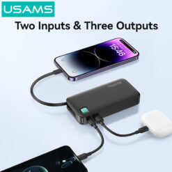 USAMS power bank CD225 με καλώδιο Lightning, 2x θύρες εξόδου, 10000mAh, 20W, λευκό Mobile 5001 - 10000mAh 2