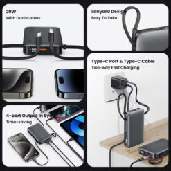 USAMS power bank CD228 με 2x καλώδια, 2x θύρες εξόδου, 10000mAh, 20W, ασημί Mobile 5001 - 10000mAh 2