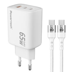 POWERTECH φορτιστής τοίχου PT-1415 με καλώδιο, USB/2x USB-C, 65W, GaN, λευκός Mobile 3