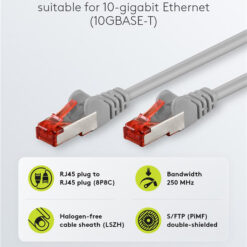 GOOBAY καλώδιο δικτύου 50885, CAT 6 S/FTP, copper, 250MHz, 0.5m, γκρι Δίκτυο Cat 6 2