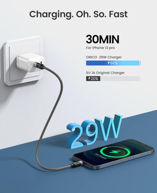 ORICO καλώδιο Lightning σε USB-C C2L, 29W, 480Mbps, 1m, μαύρο USB-C (Type-C) USB-C 2