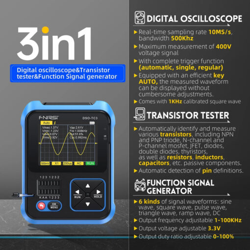 FNIRSI 3 σε 1 παλμογράφος/signal generator/transistor tester χειρός DSO-TC3, επαναφορτιζόμενο Service & Εργαλεία Εργαλεία 2