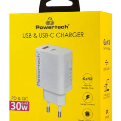 POWERTECH φορτιστής τοίχου PT-1433, USB/USB-C, 30W, GaN, λευκός Mobile 2 2