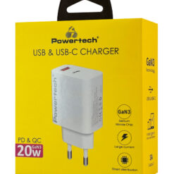 POWERTECH φορτιστής τοίχου PT-1437, USB/USB-C, 20W, GaN, λευκός Mobile 2 2
