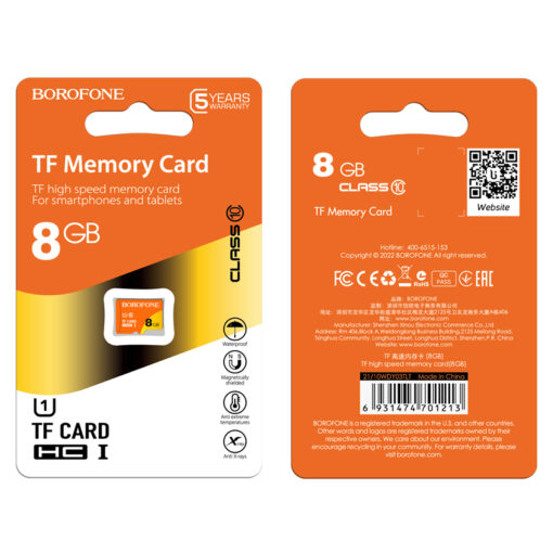 Κάρτα μνήμης <strong>microSDHC 8gb - Class 10 </strong>από την <strong>Borofone</strong> για να μπορείτε να αποθηκεύετε στο κινητό σας όσα δεδομένα επιθυμείτε να κρατήσετε. Χάρη στην Class 10 έχει πολύ γρήγορες ταχύτητες χωρίς να παρατηρείτε "κολλήματα" στο κινητό σας ακόμα και όταν η κάρτα είναι σχεδόν γεμάτη.