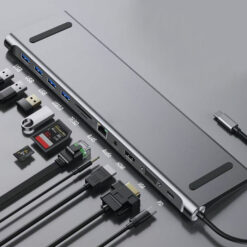 POWERTECH docking station BYL-2003, 11 θυρών, βάση laptop, USB-C, γκρι Docking Station Docking Station 2