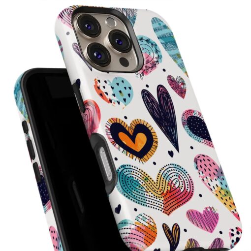 Θήκη iPhone για Όλα τα μοντέλα 3D Design Με Σχέδιο Colorful Hearts (Κωδ:1052) B2B -
