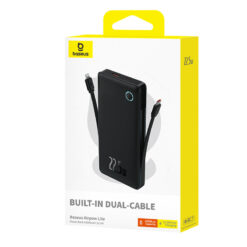 BASEUS Power Bank 10000mAh 22.5W + built in cables: Type-C and Lightning, Airpow Lite black – P10067501123-00 POWER BANK Power Bank 2