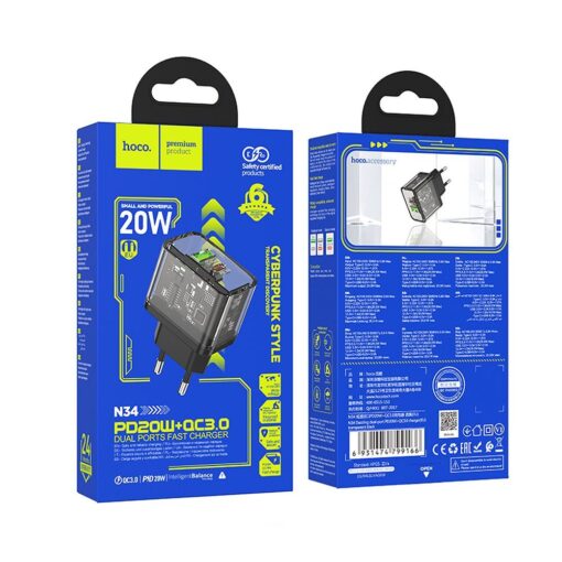 HOCO N34 wall charger USB A +Type C PD QC3.0 3A 20W transparent ΑΞΕΣΟΥΑΡ - 2