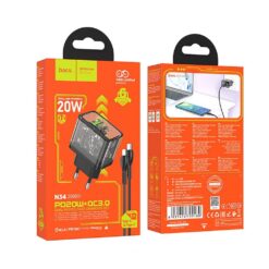 HOCO N34 wall charger USB A +Type C + cable Type C toType C PD QC3.0 3A 20W transparnent ΑΞΕΣΟΥΑΡ - 2