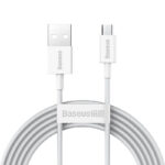 Καλώδιο USB-A σε MicroUSB από τη Baseus σε λευκό χρώμα. Το μεγάλο μήκος 2 μέτρων του καλωδίου προσφέρει μεγάλη ευελιξία ως προς την τοποθέτηση της συσκευής σας και καθιστά εύκολη και άνετη την φόρτιση από δυσπρόσιτες πρίζες. Επιπλέον επιτρέπει την μεταφορά δεδομένων με ταχύτητες έως και 480Mbps καλύπτοντας έτσι κάθε πιθανό σενάριο χρήσης.