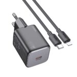 <strong>Hoco N40 wall charger with a <span class="caps">USB</span>-C port and 20 W fast charging support. Included with a 1-meter <span class="caps">USB</span>-C – Lightning cable.</strong>