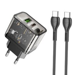 HOCO N34 wall charger USB A +Type C + cable Type C toType C PD QC3.0 3A 20W transparnent ΑΞΕΣΟΥΑΡ -