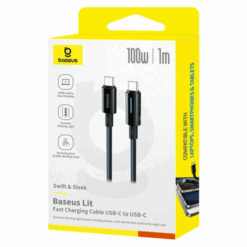 BASEUS Cable Type-C – Type-C, 1m, 100W, Lit Button-Control black – P10379000121-00 DATA CABLES DATA CABLES 2