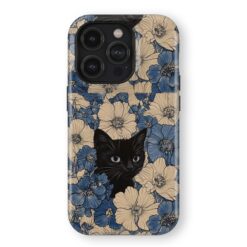 Θήκη Samsung για Όλα τα μοντέλα 3D Design Με Σχέδιο Black Cat Blue Flowers (Κωδ:1176) B2B B2B 2