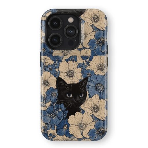 Θήκη Samsung για Όλα τα μοντέλα 3D Design Με Σχέδιο Black Cat Blue Flowers (Κωδ:1176) B2B B2B 2