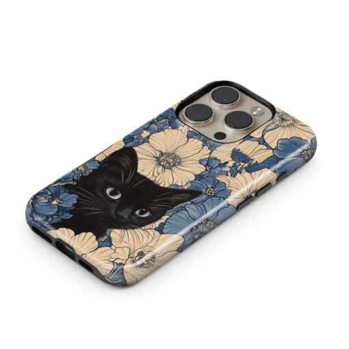 Θήκη Samsung για Όλα τα μοντέλα 3D Design Με Σχέδιο Black Cat Blue Flowers (Κωδ:1176) B2B B2B 3