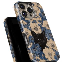 Θήκη Samsung για Όλα τα μοντέλα 3D Design Με Σχέδιο Black Cat Blue Flowers (Κωδ:1176) B2B B2B